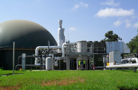 A photograph of an anaerobic digester and CHP engines located at Lake Naivasha in Kenya