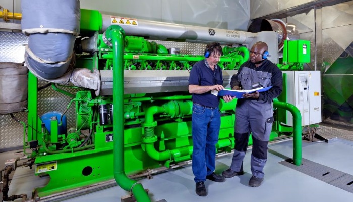 A photograph of one of GE's J320 gas engines at MTN's facility in South Africa