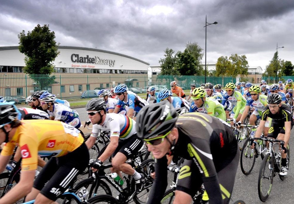 The Tour of Britain passes Clarke Energy headquarters in Knowsley 