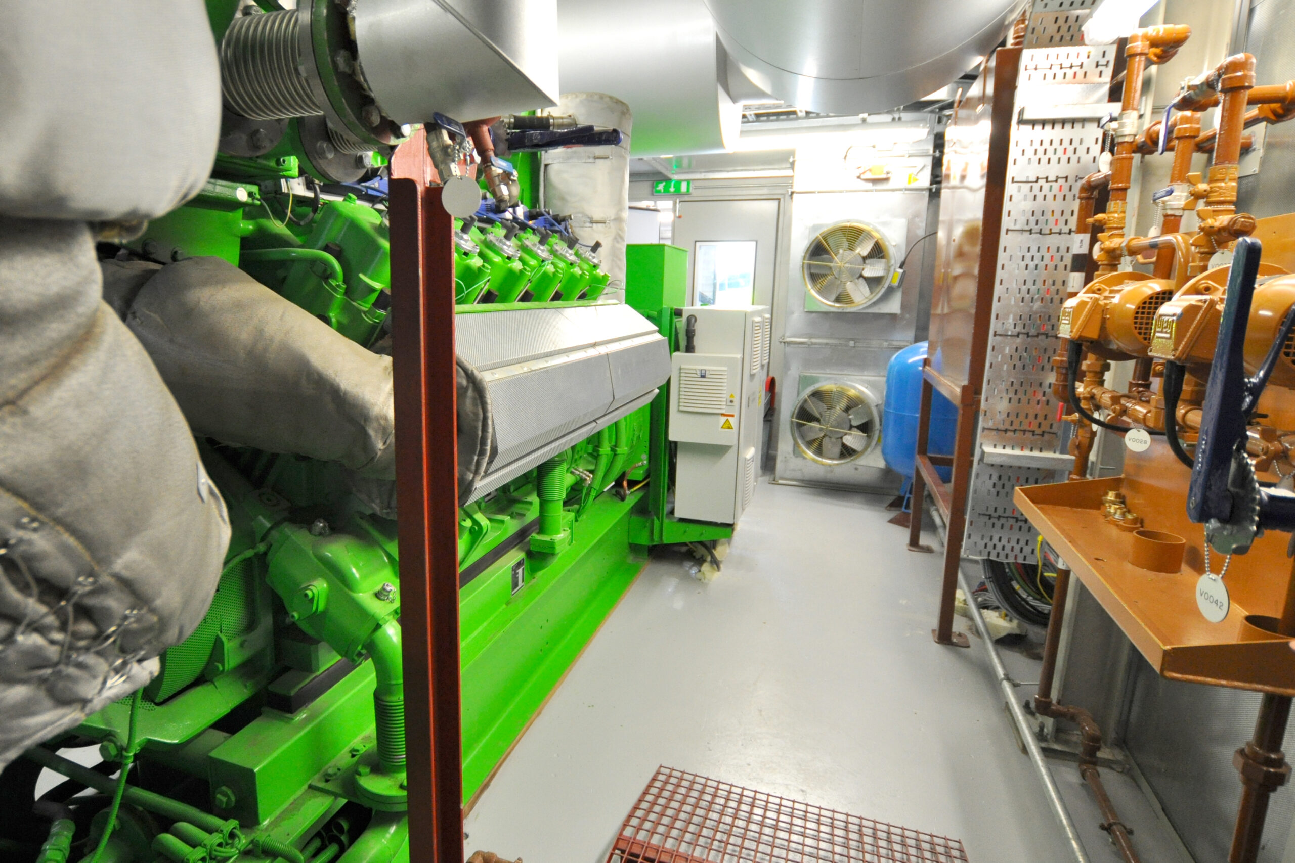 View the CHP engine enclosure feeding district heating network