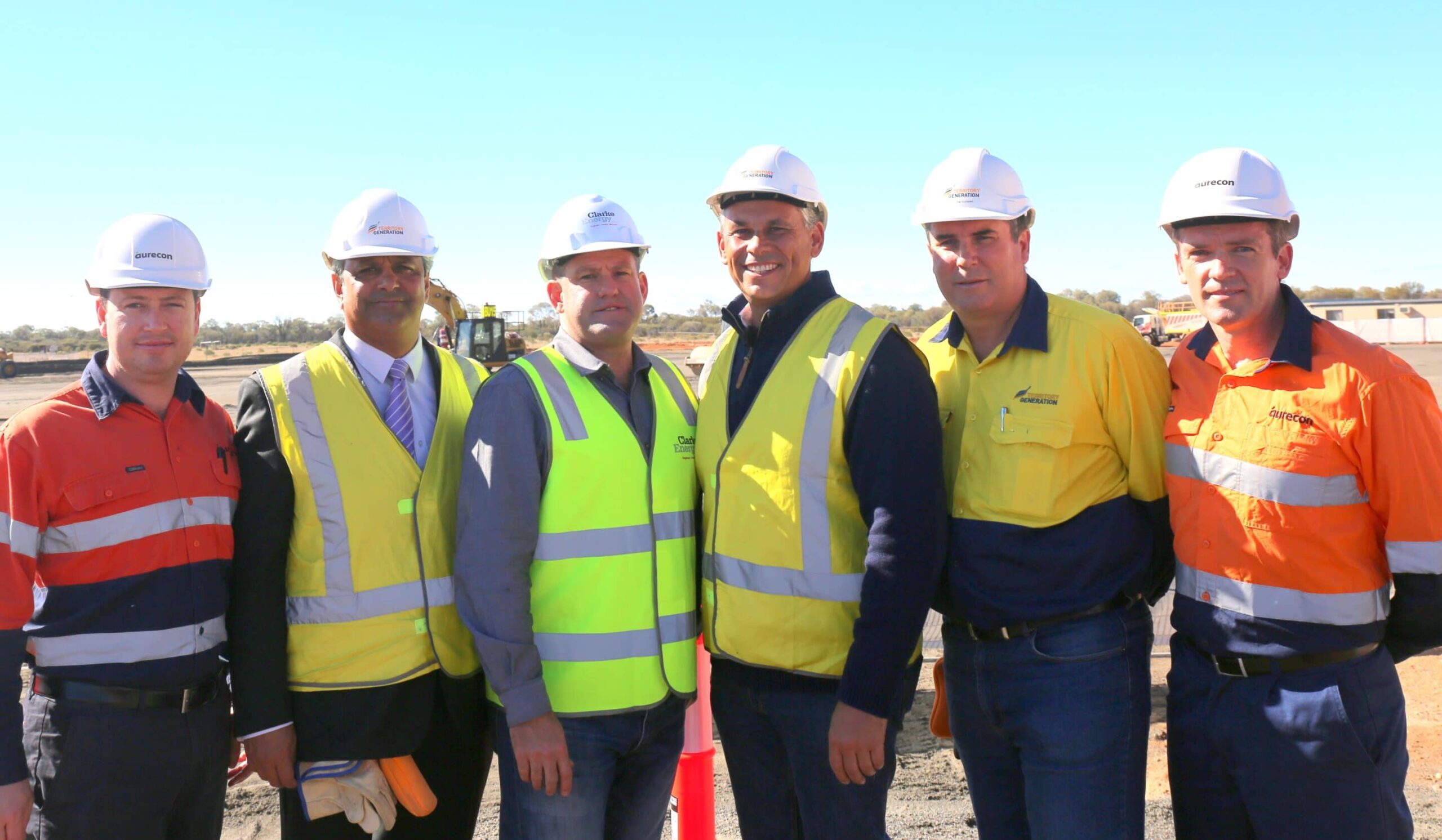Photograph taken at the commencement of construction [l-r] Aurecon Regional Director – Paul Gleeson, Territory Generation Chairperson - David De Silva, Clarke Energy Main Board Director - Greg Columbus, Northern Territory Chief Minister - Adam Giles, Territory Generation Chief Executive Officer - Tim Duignan, Aurecon  Associate, Energy Services – Paul Godden  