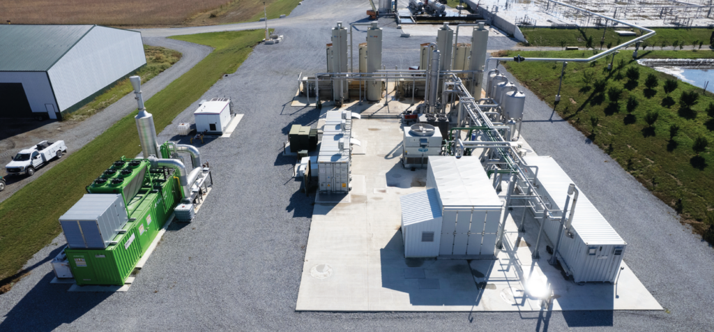 BioTown image showcasing both the biogas upgrading system along with the biogas-to-power plant.