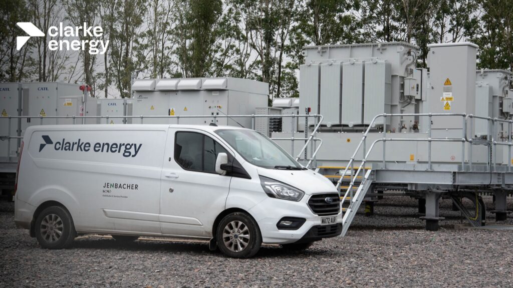 Image shows BESS site and Clarke Energy van