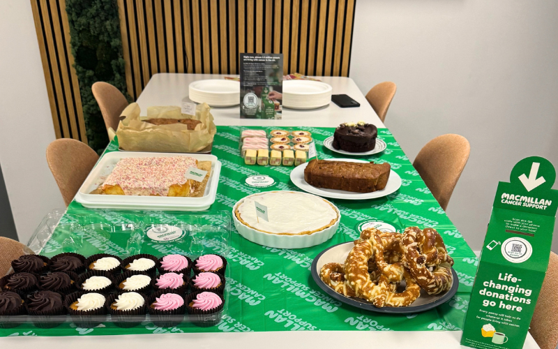 Image shows different cakes on table for Macmillan coffee morning