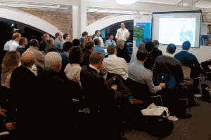 A photograph of a presentation at the Kings Cross CIBSE event held by Clarke Energy