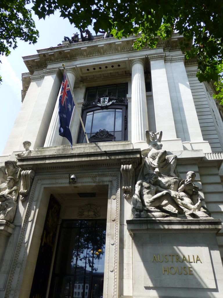 A view of the entrance and façade of Australia House, London